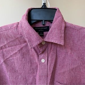 Banana republic men’s pink red linen cotton button down shirt